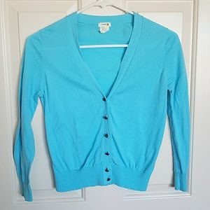 J. Crew 100% Cotton Cropped Blue V-neck Cardigan